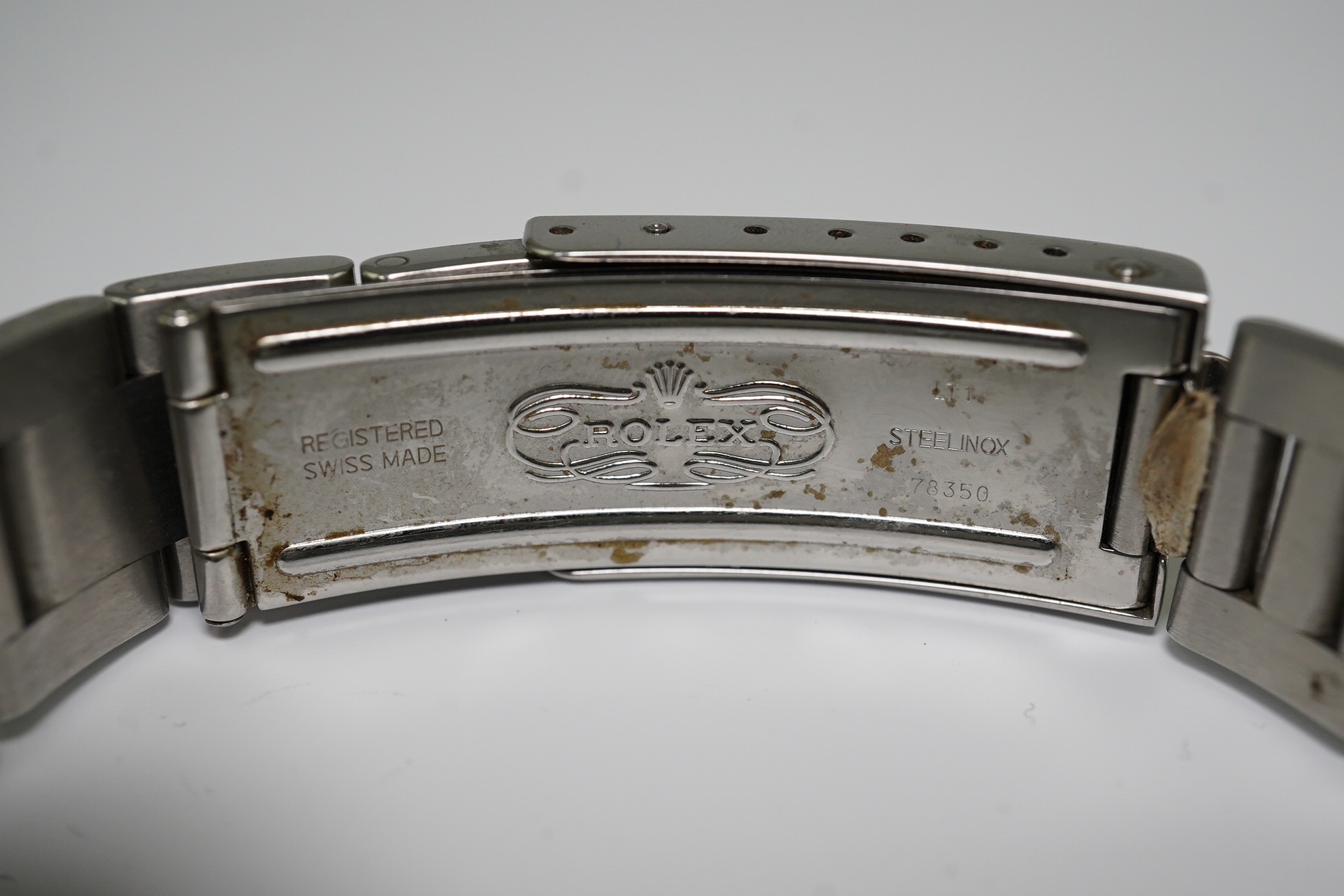 A gentleman's early 1980's stainless steel Rolex Oyster Perpetual wrist watch, on a stainless steel Rolex bracelet